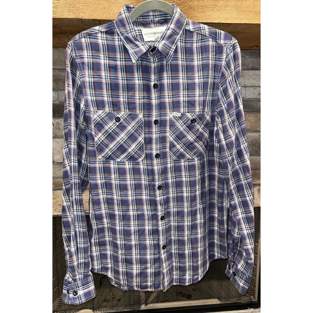 mens Denim & Supply Ralph Lauren plaid flannel long sleeve button shirt sz S *B3